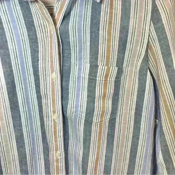 NWT Caslon Women’s Linen Blend Button-Up Striped Nordstrom Shirt Size X-Small - Picture 5 of 12